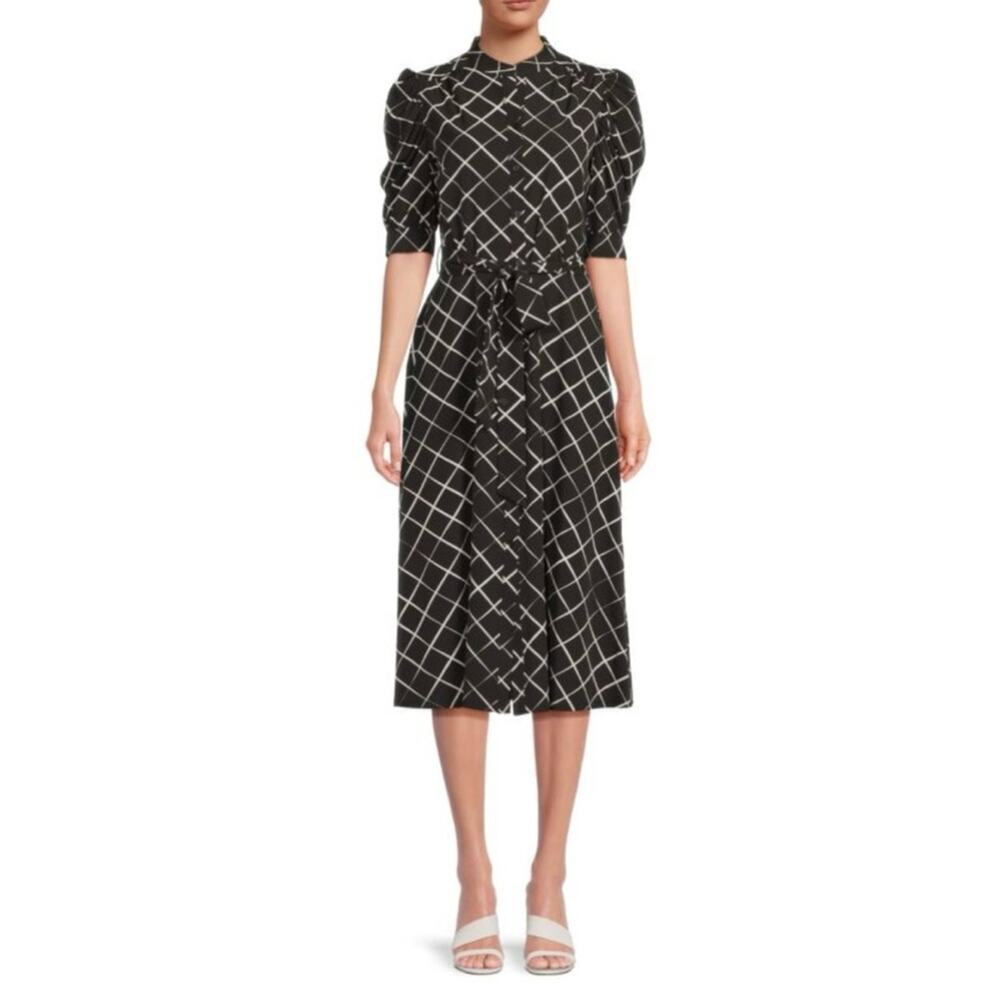 DKNY NWT Button Front Puff Sleeve Belted Midi Dress Size 8